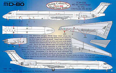 Flying Colors FC44038 1:144 McDonnell-Douglas MD-80 Detail sheet. Inc windows, doors, inspar panels etc