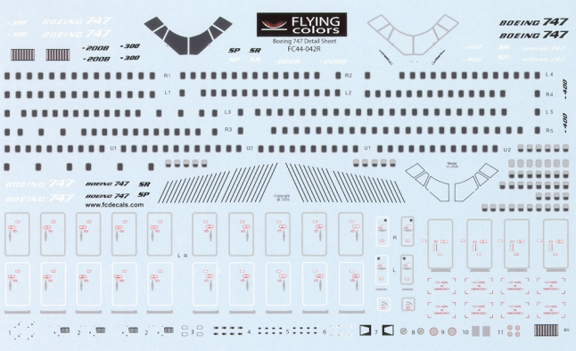 Flying Colors FC44042 1:144 Boeing 747 Detail sheet. Inc windows, windshield, doors, logos