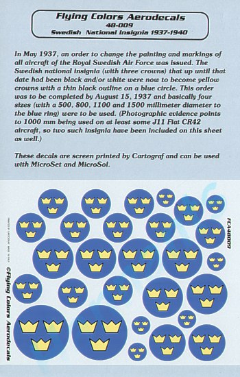 Flying Colors Aero FCA48009 1:48 Swedish National Insignia 1937-40