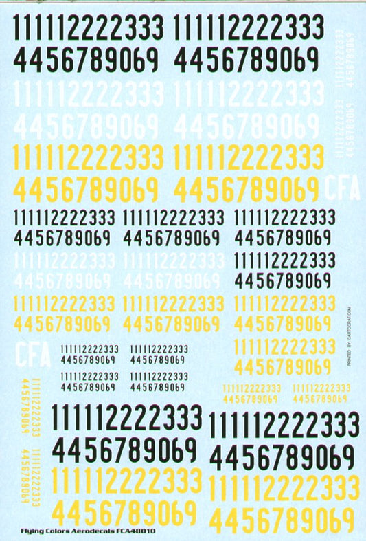 Flying Colors Aero FCA48010 1:48 Swedish Air Force Thick Numerals 1935-63 in Black, Yellow & White 3 Sizes