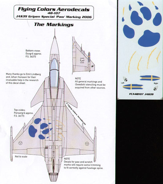 Flying Colors Aero FCA48107 1:48 Saab JAS-39A Gripen 39131 Special Cat's Paw Print zap at Air Show August 2006