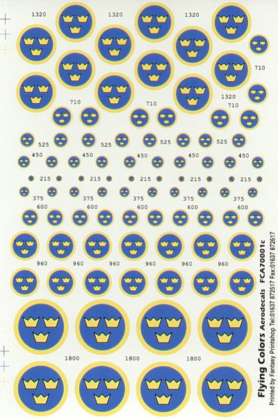 Flying Colors Aero FCA72001D 1:72 Swedish National Insignia (Revised)