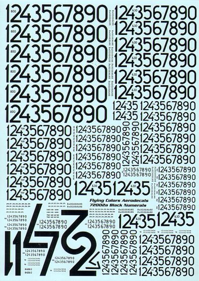 Flying Colors Aero FCA72002A 1:72 'Modern' Black Numerals as used by the Swedish Air Force since 1963