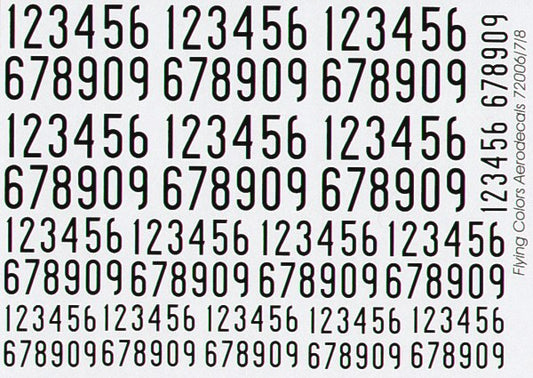 Flying Colors Aero FCA72006 1:72 1936-62 Swedish Narrow Numerals/Black