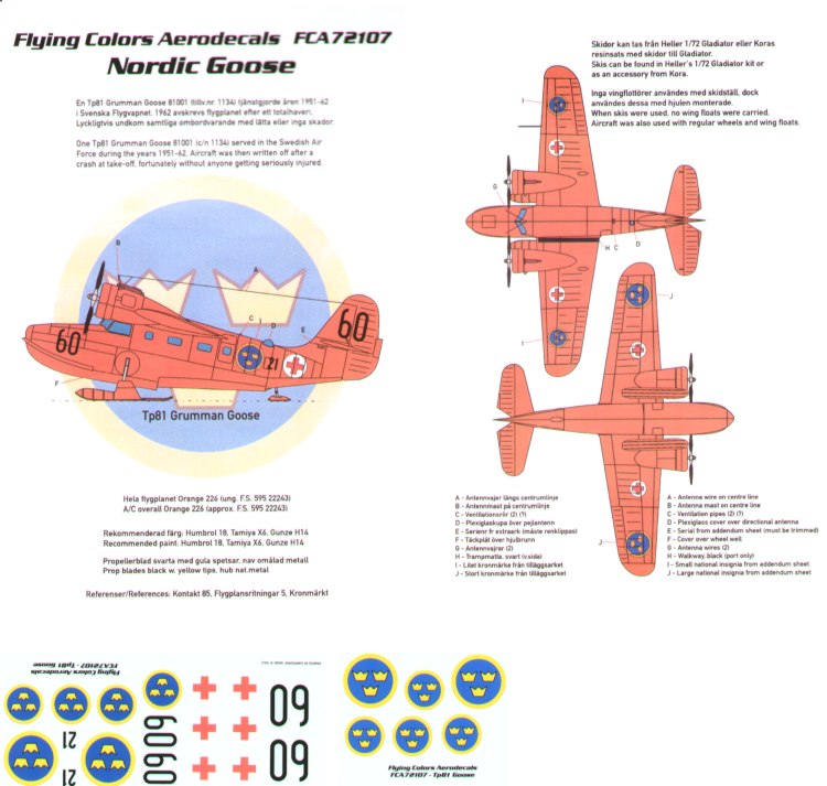 Flying Colors Aero FCA72107 1:72 Grumman Goose on Skis or Floats