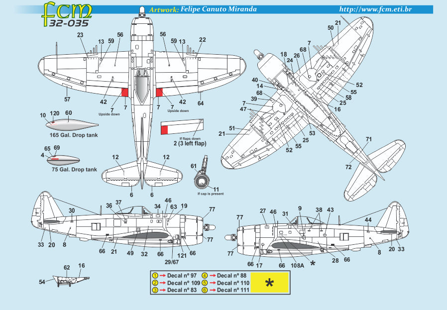 FCM 32035 1:32 P-47D Thunderbolt Brazil (6 versions WW2 + 4 post war) - double set