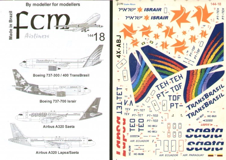 FCM decals 14418 1:144 Boeing 737-400 ISRAIR 4X-ABJ; Boeing 737-400 TRANS BRASIL