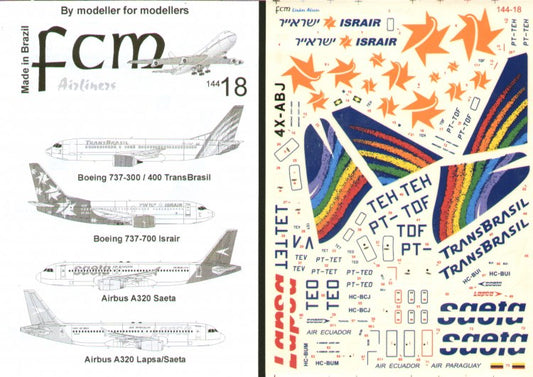 FCM decals 14418 1:144 Boeing 737-400 ISRAIR 4X-ABJ; Boeing 737-400 TRANS BRASIL