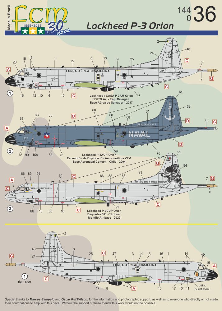 FCM decals 144-036 1:144 Lockeed P-3C orion - Brasil, Chile & Portugal