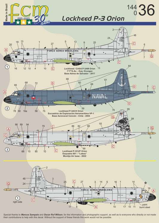 FCM decals 144-036 1:144 Lockeed P-3C orion - Brasil, Chile & Portugal