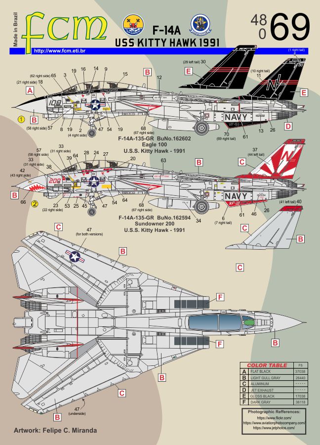 FCM 48-069 1:48 Cats from USS Kitty Hawk - 1991 Grumman F-14B Tomcats