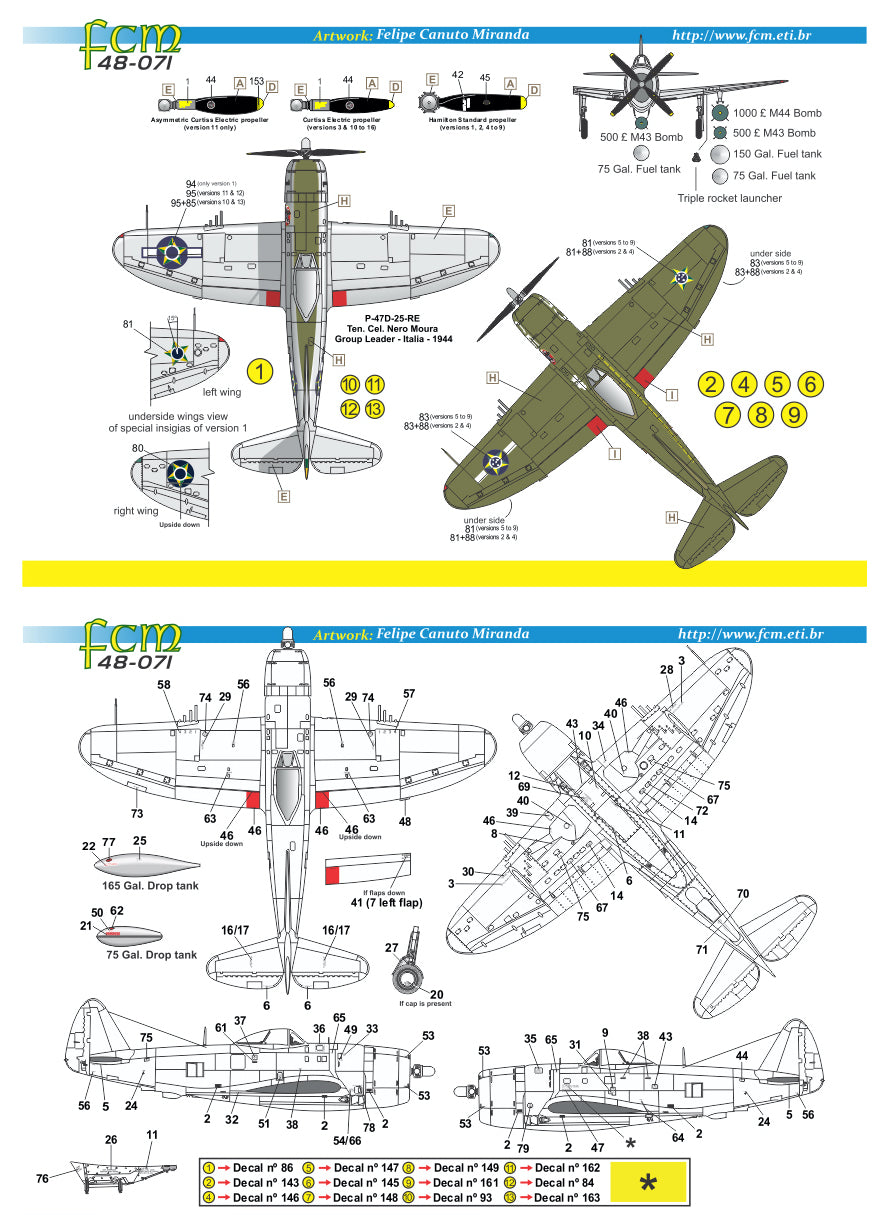 FCM 48071 1:48 Republic P-47D thunderbolt Brazil WW2 & post war - double set