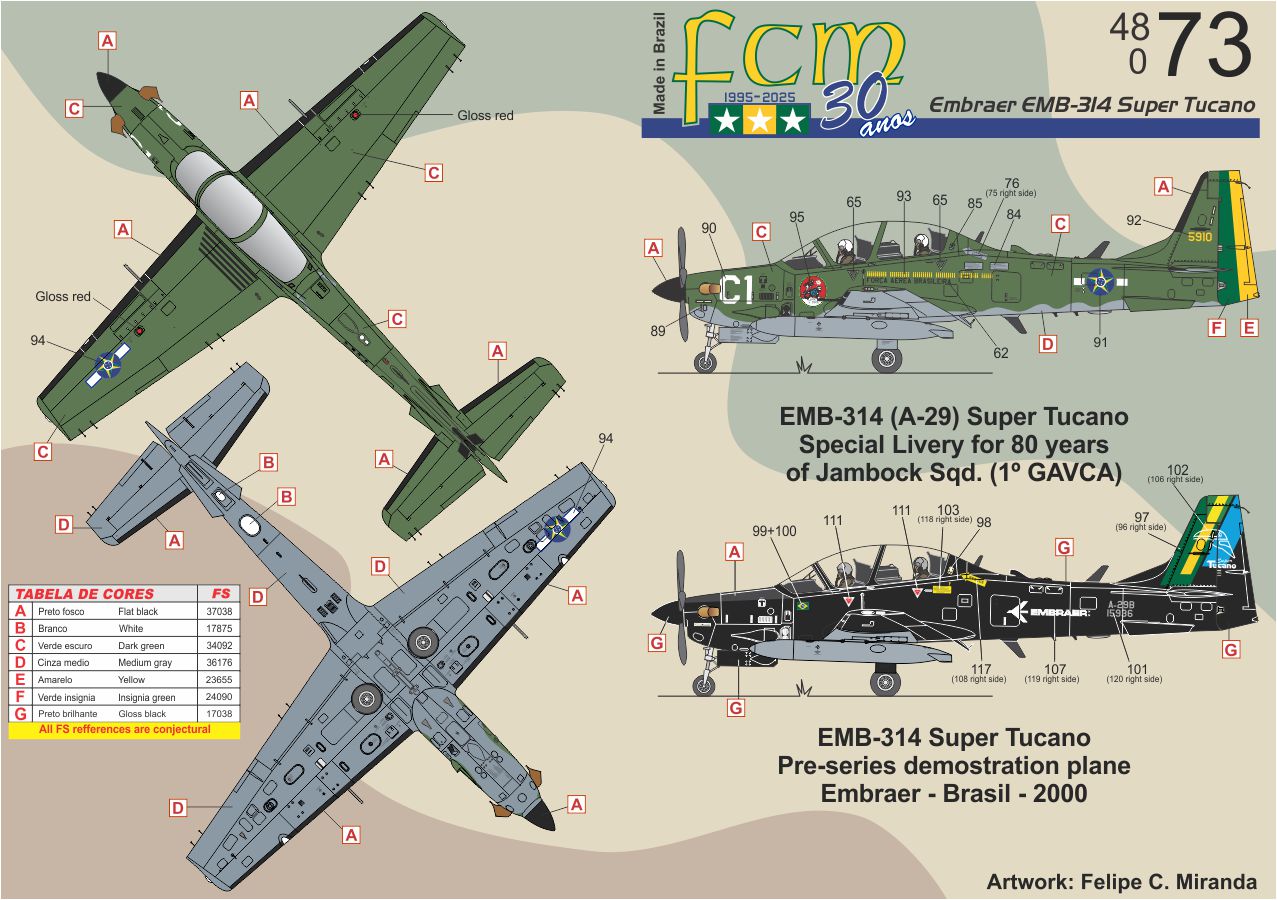 FCM decals 48073 1:48 Super Tucano (Jambock 80 years+ Demonstrator black Tucano)