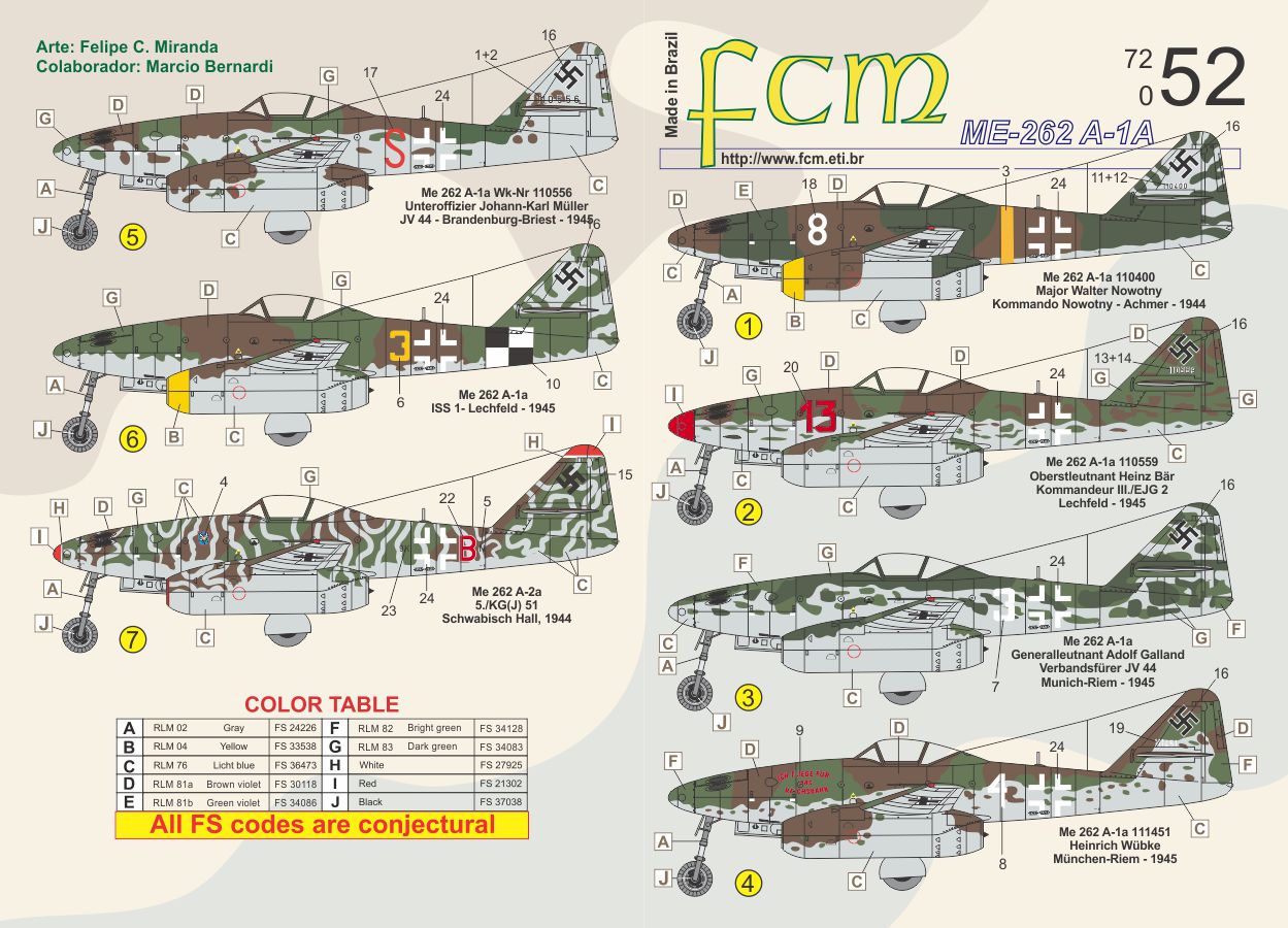 FCM 72-052 1:72 Messerschmitt Me-262A-1a aces