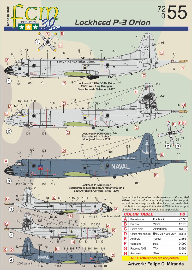 FCM decals 72055 1:72 Lockheed P-3C Orion - Brasil, Chile & Portugal