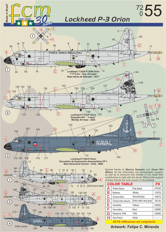 FCM decals 72055 1:72 Lockheed P-3C Orion - Brasil, Chile & Portugal