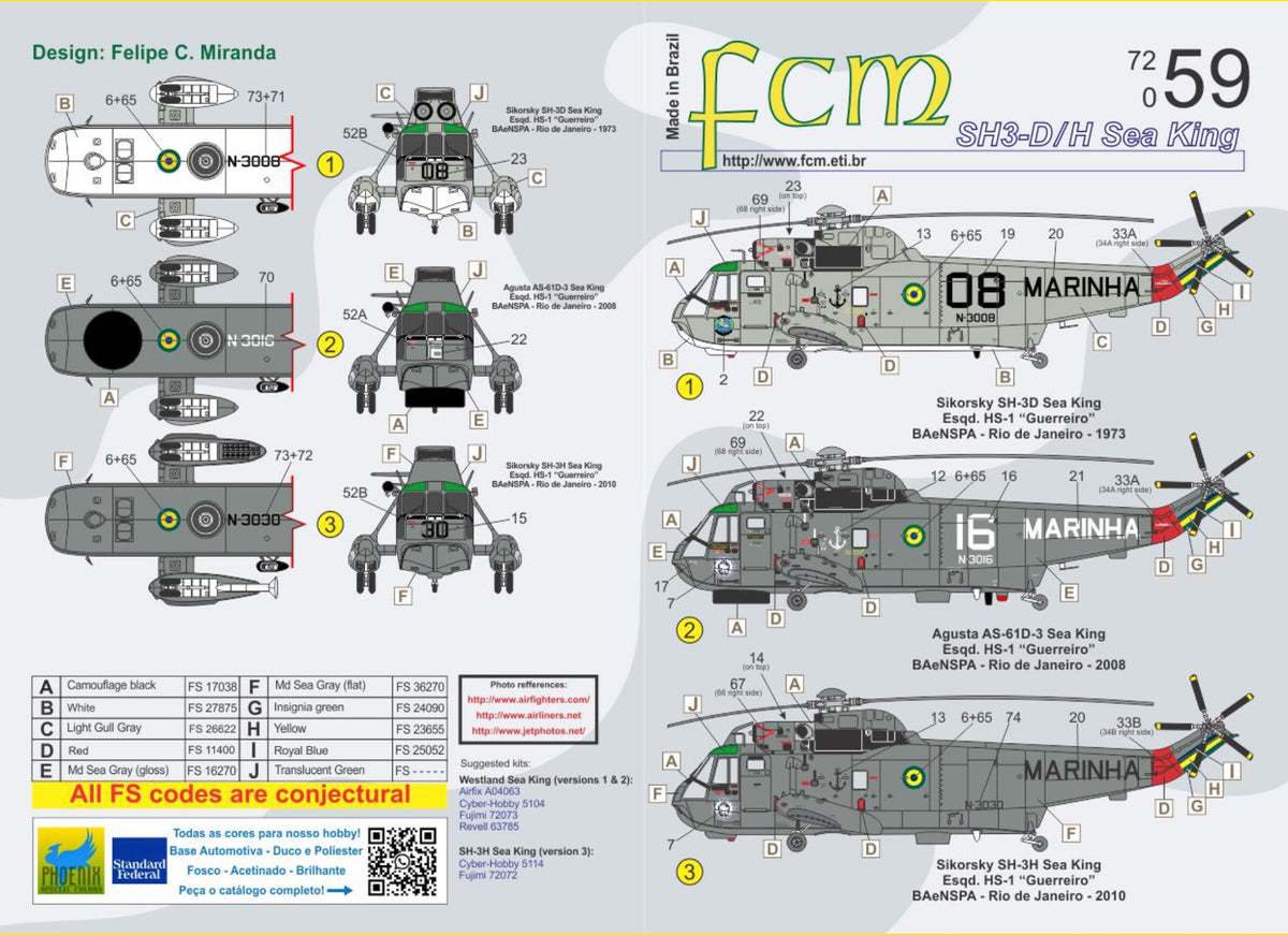 FCM FCM72059 1:72 Sikorsky SH-3D/H Sea King (Brazilian Navy - 3 versions)..