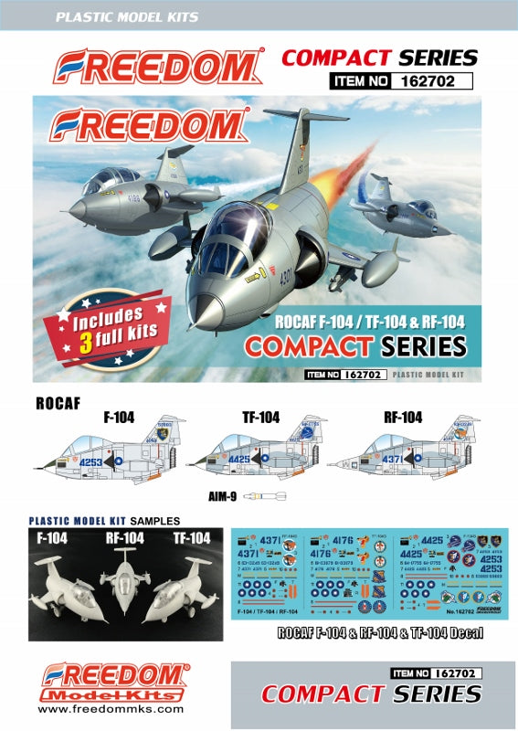 Freedom Models 162702  Lockheed F-104/TF-104/RF-104 Starfighter (Compact Series) Include 3 Kits