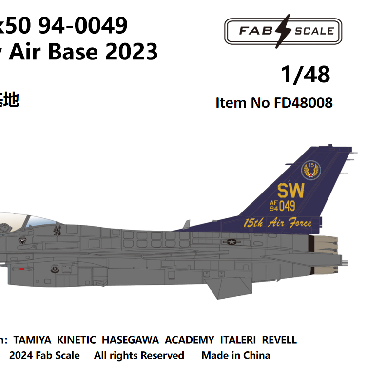 FabScale Studio FD48008 1:48 USAF Lockheed-Martin F-16C Block 50 15th AF Shaw Air Base 2023