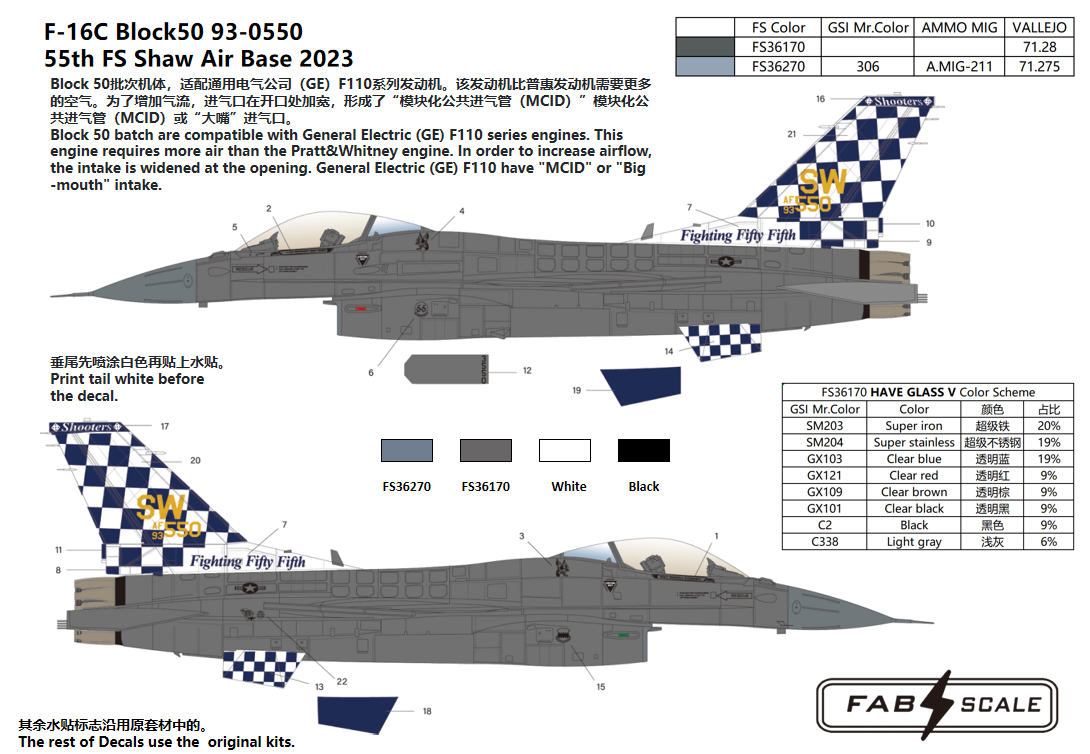 FabScale Studio FD48010 1:48 USAF Lockheed-Martin F-16C Block 50 55th FS Shaw Air Base 2023