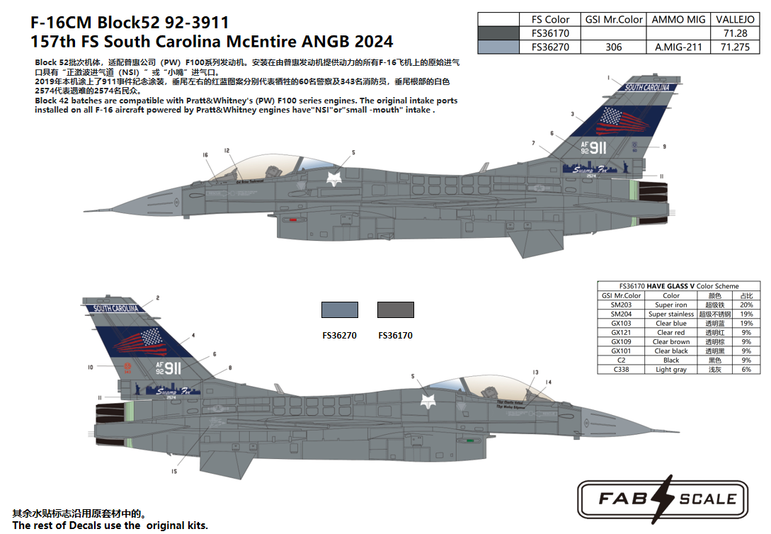 FabScale Studio FD48021 1:48 F-16CM Blk52 157th FS South Carolina McEntire ANGB 2024