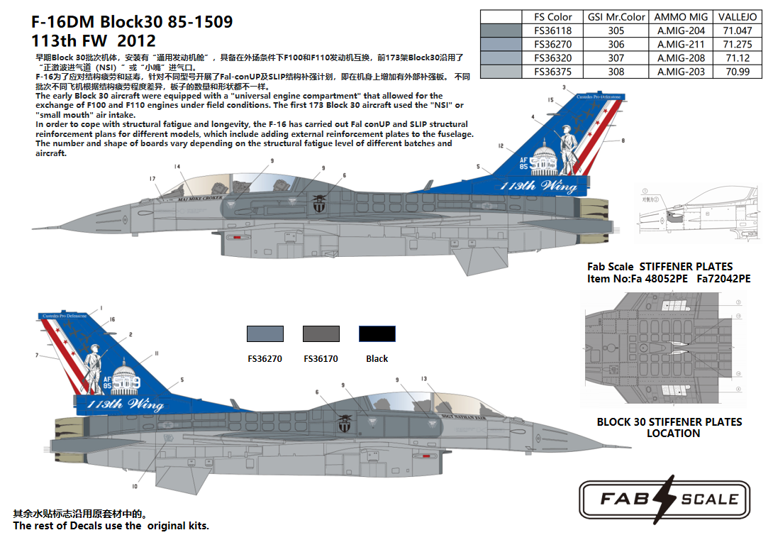 FabScale Studio FD48022 1:48  F-16DM Blk30 113th FW District of Columbia Air National Guard Andrews AFB 2012
