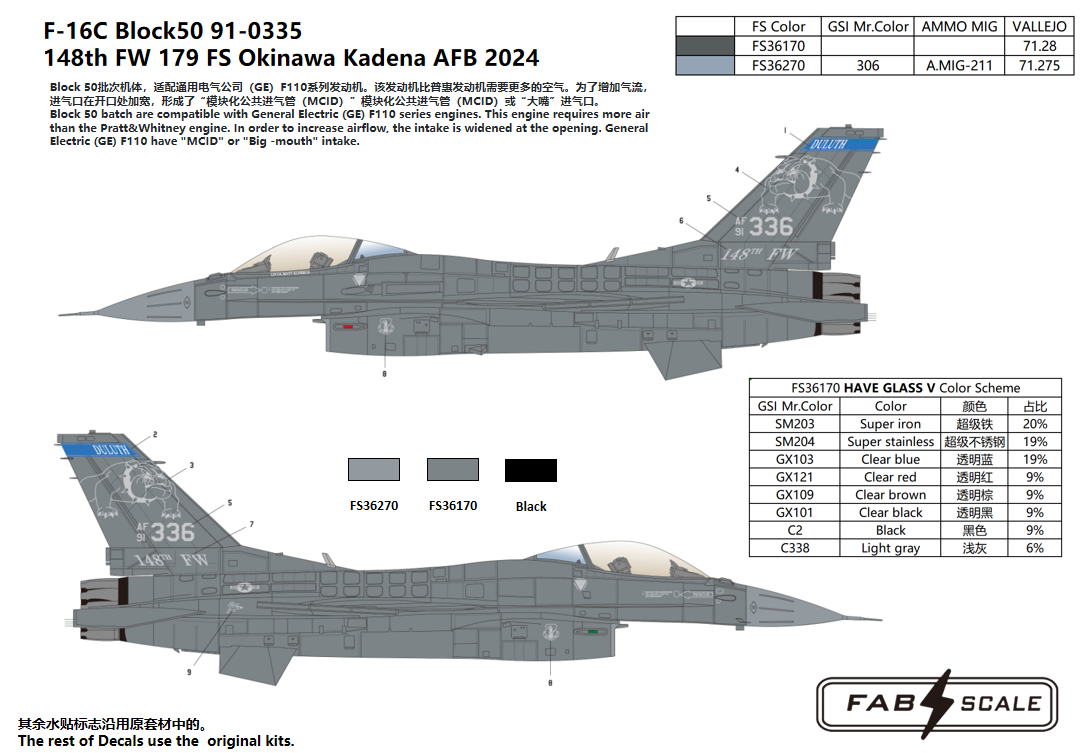 FabScale Studio FD48031 1:48 F-16C Block50 91-0335 148th FW 179 FS Okinawa Kadena AFB 2024