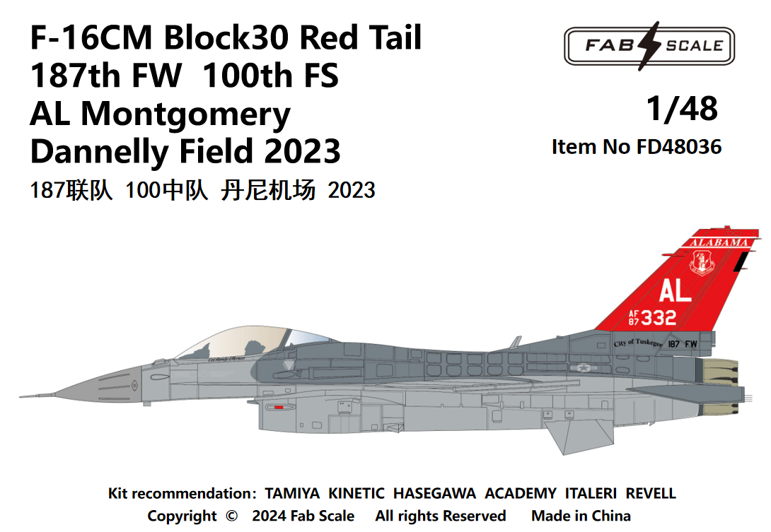 FabScale Studio FD48036 1:48 F-16M Block 30 Red Tail 187th FW 100th FSAL Montgomery Dannelly Field 2023