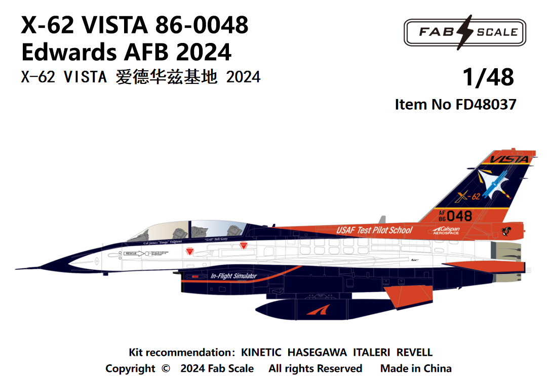 FabScale Studio FD48037 1:48 X-62 VISTA 86-0048 Edwards AFB 2024