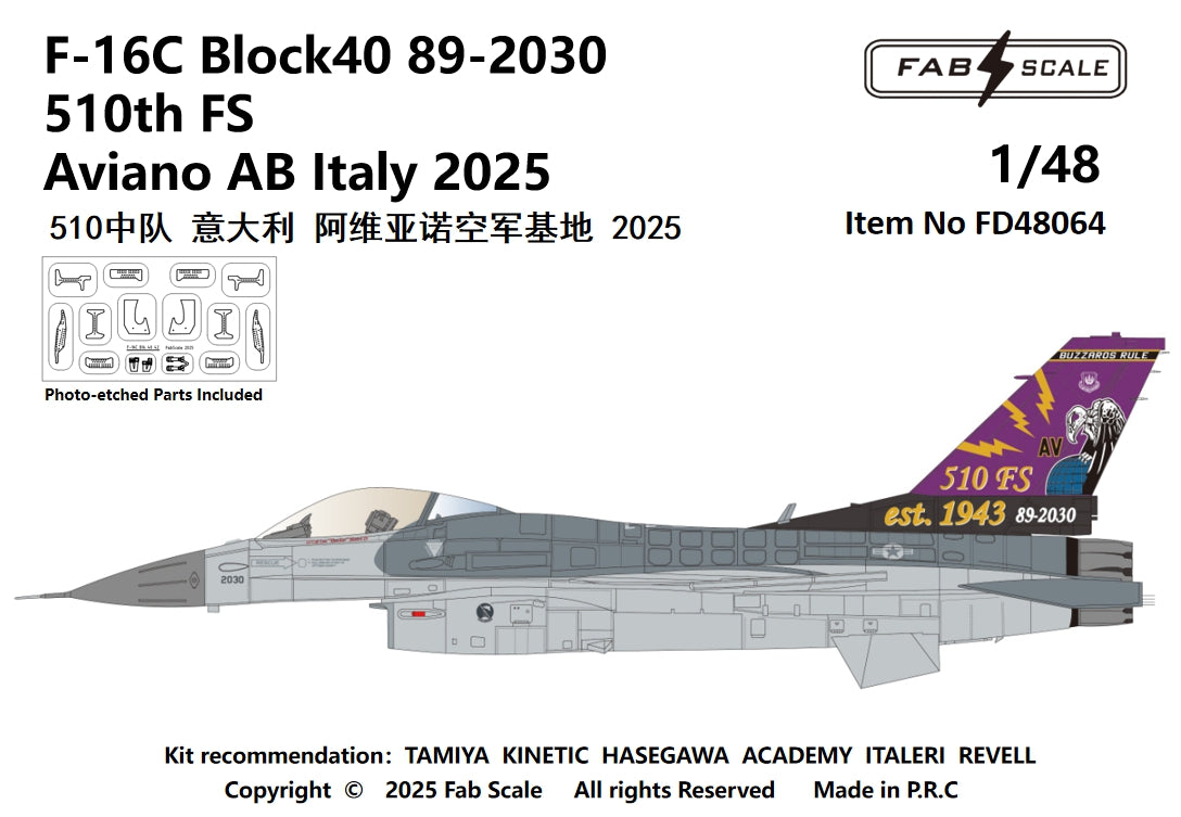FabScale Studio FD48064 1:48 F-16C Block 40 89-2030 510th FS Aviano AB Italy 2025