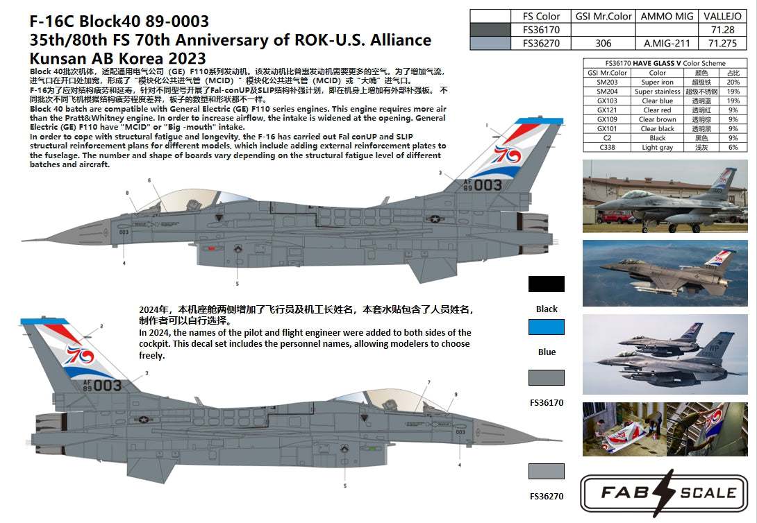 FabScale Studio FD48066 1:48 F-16C Block 40 89-0003 90-0736 35th/80th FS 70th Anniversary of ROK-U.S. Alliance