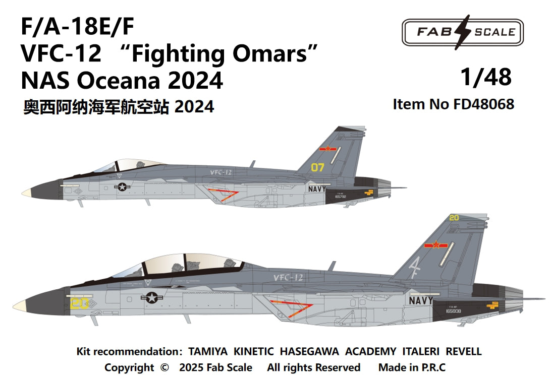 FabScale Studio FD48068 1:48 Boeing F/A-18E/F Super Hornet VFC-12 Fighting Omars NAS Oceana 2024