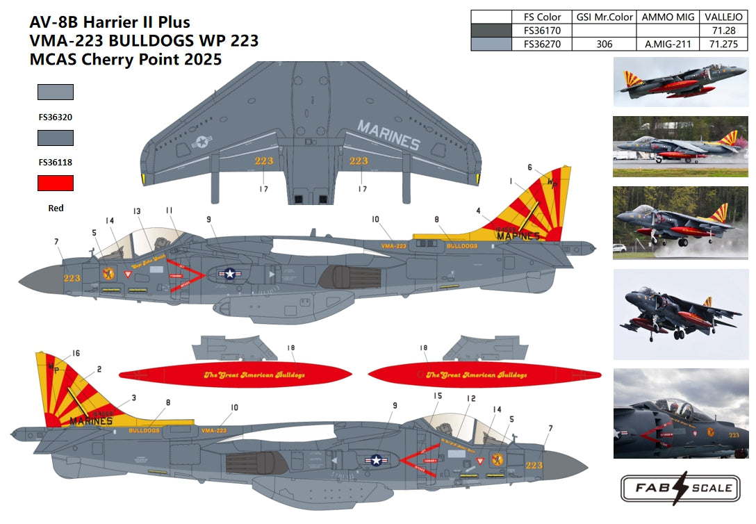 FabScale Studio FD48069 1:48 AV-8B Harrier II Plus VMA-223 BULLDOGS WP223 MCAS Cherry Point 2025