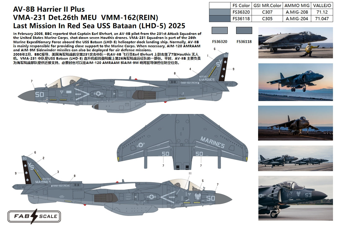 FabScale Studio FD48082 1:48 McDonnell-Douglas AV-8B+ Harrier VMA-231 Det.26th MEU 2025