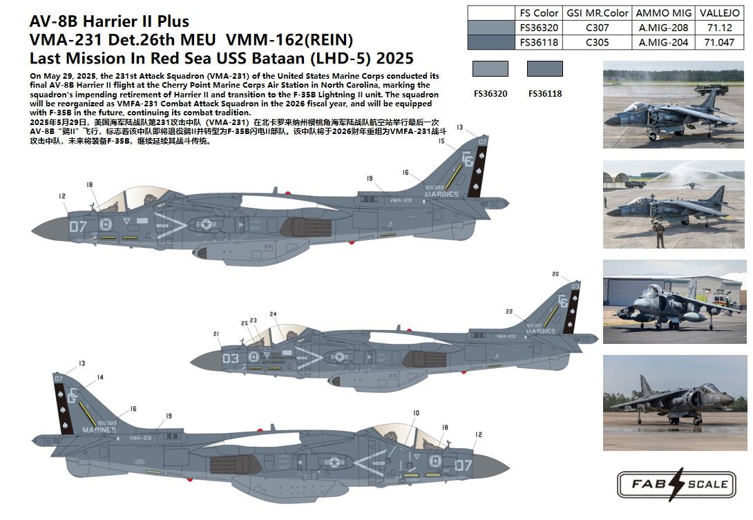 FabScale Studio FD48082 1:48 McDonnell-Douglas AV-8B+ Harrier VMA-231 Det.26th MEU 2025