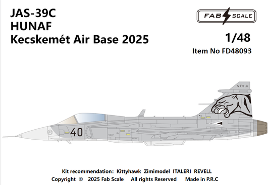 FabScale Studio FD48093 1:48 Saab JAS-39C HUNAF KecskemÃ©t Air Base 2025'