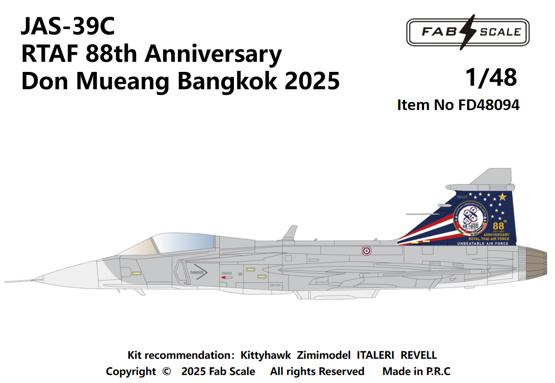 FabScale Studio FD48094 1:48 Saab JAS-39C RTAF 88th Anniversary Don Mueang Bangkok 2025'