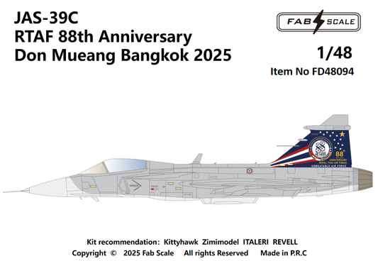 FabScale Studio FD48094 1:48 Saab JAS-39C RTAF 88th Anniversary Don Mueang Bangkok 2025'