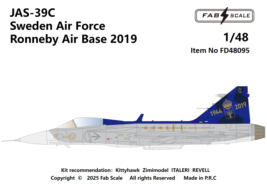 FabScale Studio FD48095 1:48 Saab JAS-39C Sweden Air Force Ronneby Air Base 2019'