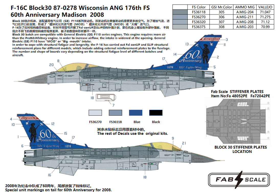 FabScale Studio FD72003 1:72 Lockheed-Martin F-16C Wisconsin ANG 176th FS 60th Anniversary