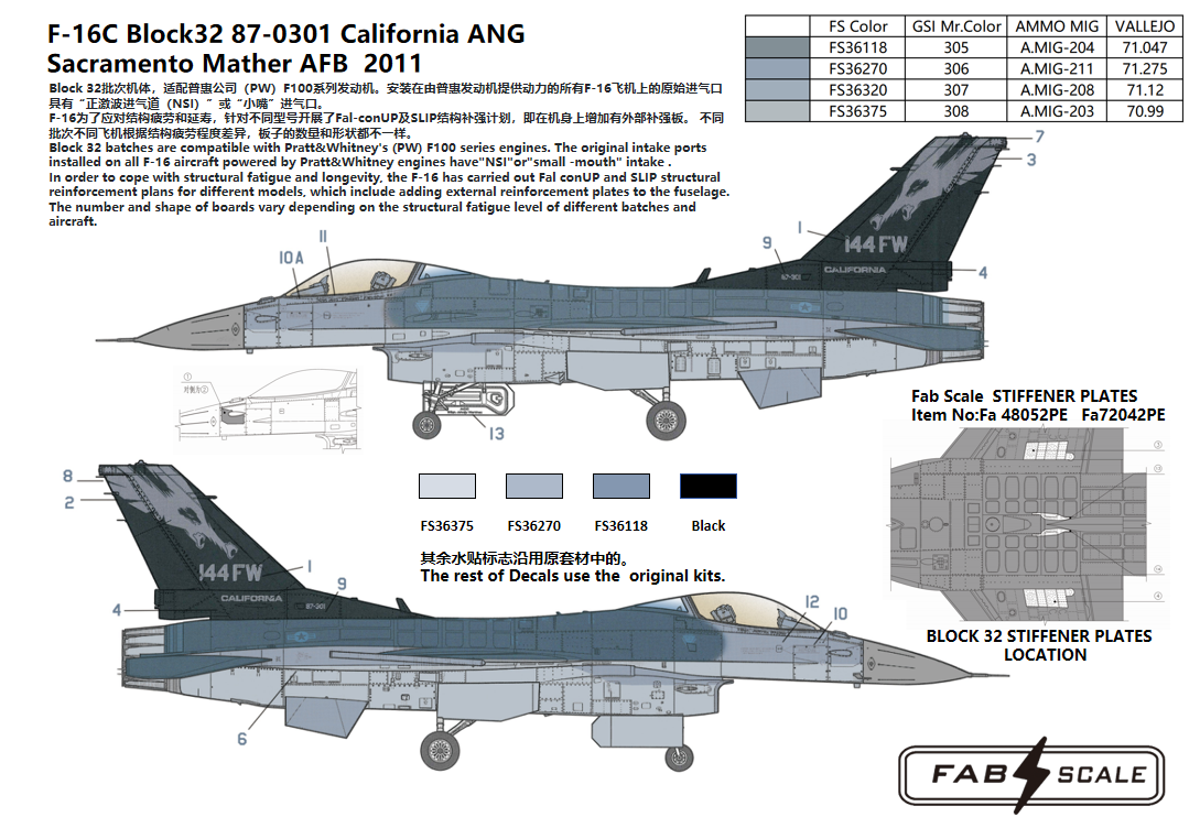 FabScale Studio FD72004 1:72 Lockheed-Martin F-16C California ANG Sacramento Mather AFB 2011'