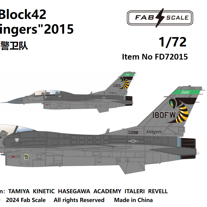 FabScale Studio FD72015 1:72 USAF  F-16CM Fighting Falcon /DM Block 42 180th FW Stingers 2015