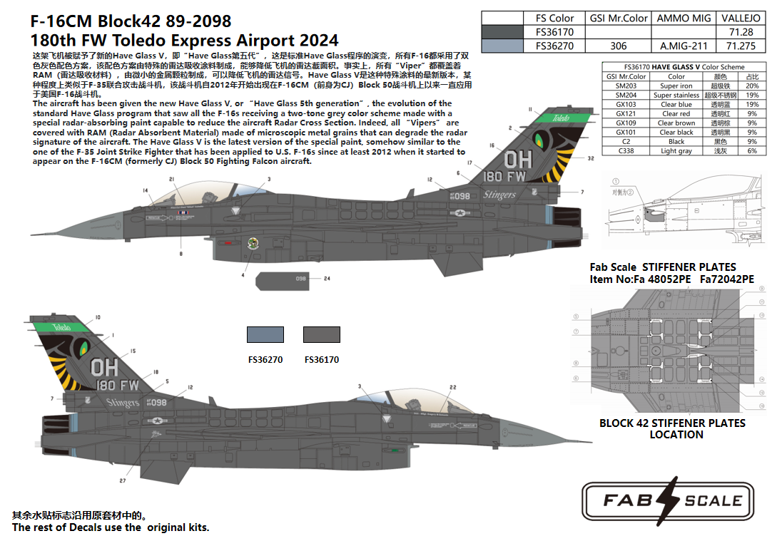 FabScale Studio FD72016 1:72 USAF F-16CM Fighting Falcon Block 42 Dark Viper 112th FS & 180th FW Toledo Express Airport 2024