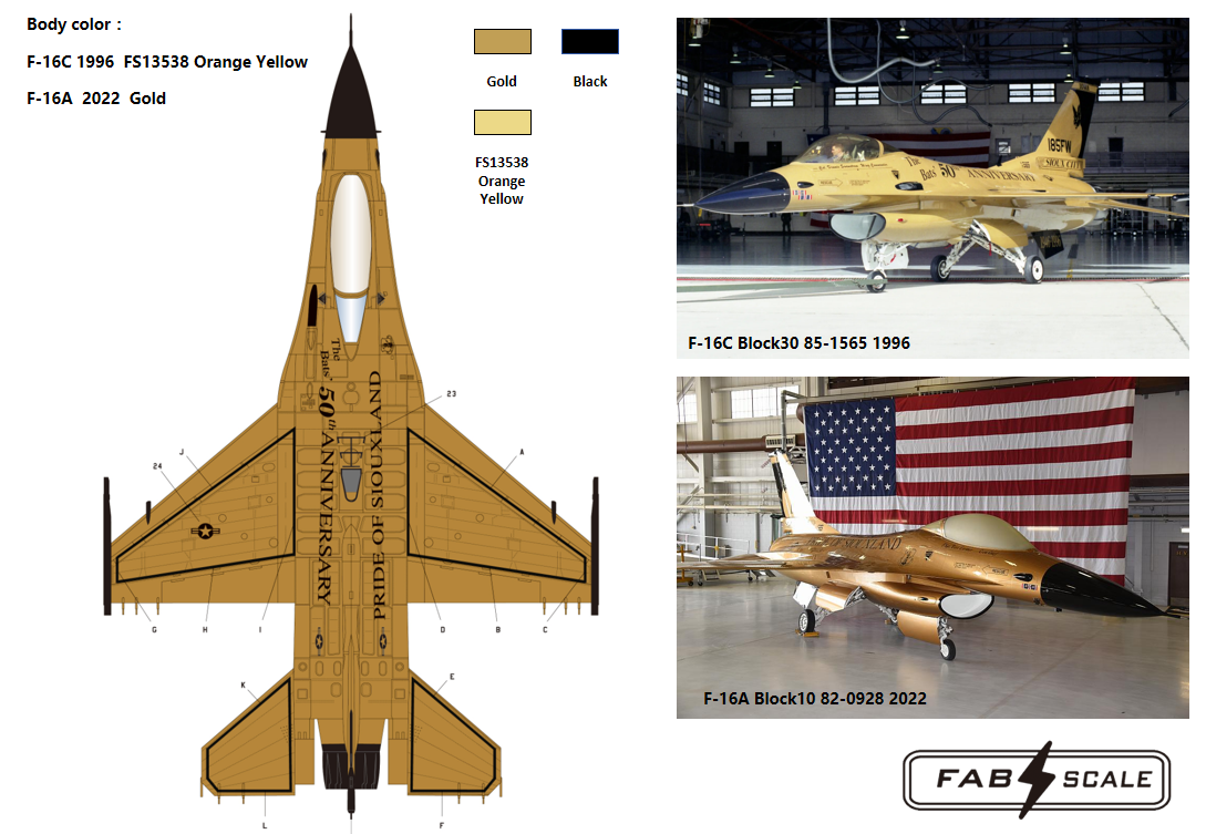 FabScale Studio FD72017 1:72 USAF Golden Viper Lockheed-Martin F-16C Block 30 /General-Dynamics F-16A Block 10 185th FW 1996/2022