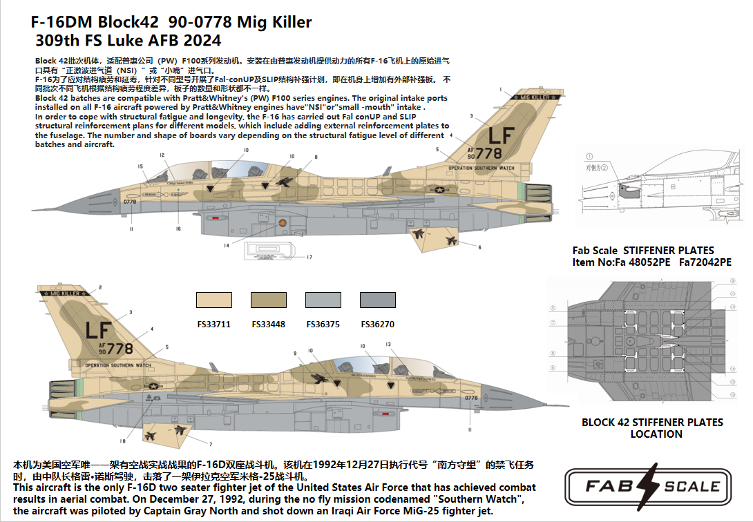 FabScale Studio FD72033 1:72 F-16DM Block42 90-0778 Mig Killer 309th FS Luke AFB 2024