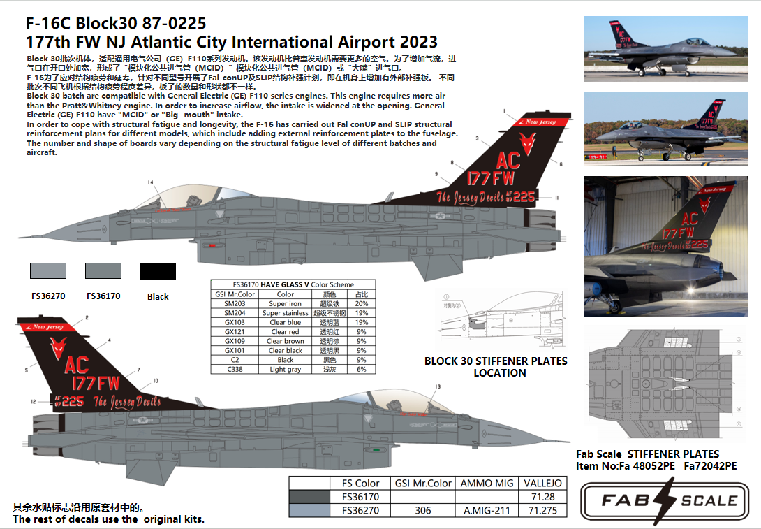 FabScale Studio FD72035 1:72 F-16C Block 30 87-0225 177th FW NJ Atlantic City International Airport 2023