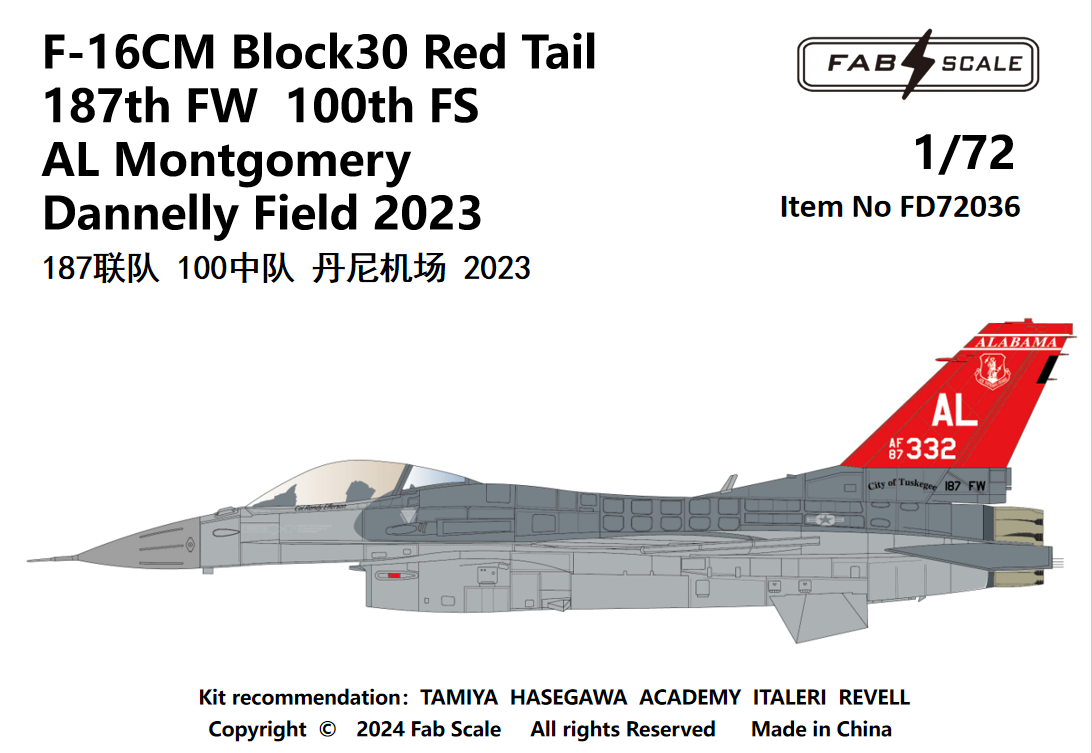 FabScale Studio FD72036 1:72 F-16CM Block 30 Red Tail 187th FW 100th FSAL Montgomery Dannelly Field 2023