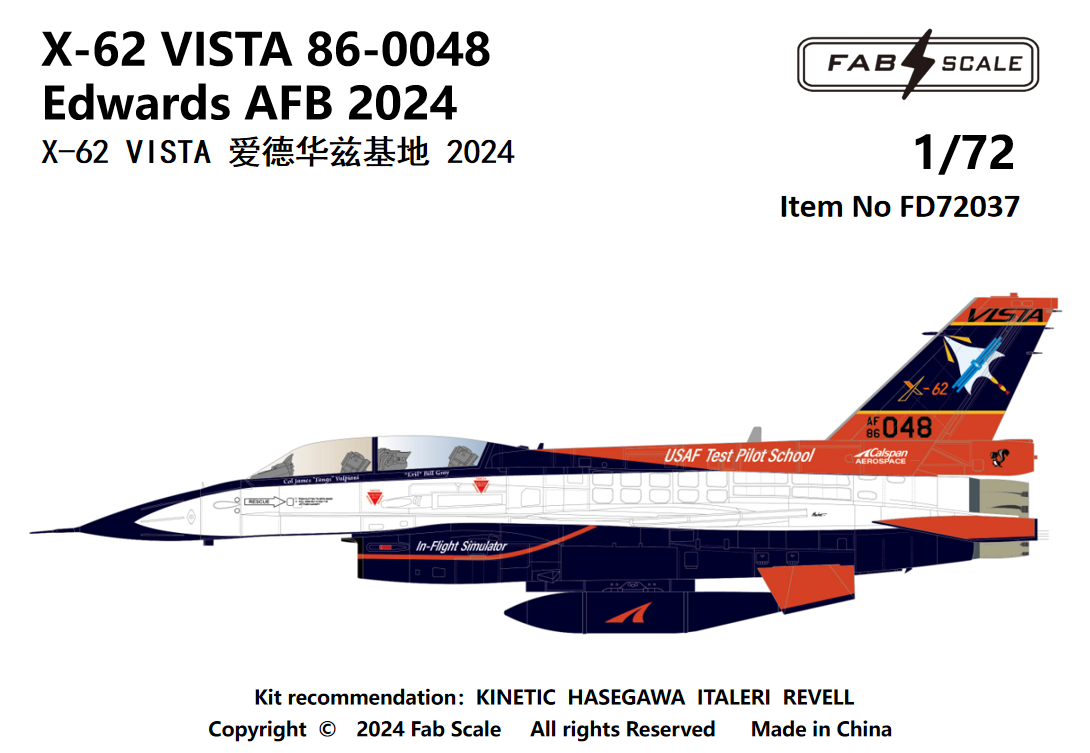 FabScale Studio FD72037 1:72 X-62 VISTA 86-0048 Edwards AFB 2024