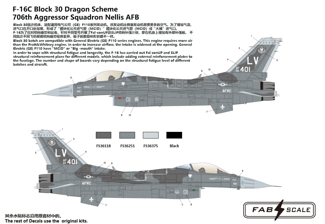 FabScale Studio FD72047 1:72 F-16C Fighting Falcon Block30 Dragon Scheme 706th Aggressor Squadron Nellis AFB