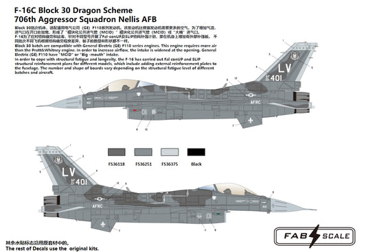 FabScale Studio FD72047 1:72 F-16C Fighting Falcon Block30 Dragon Scheme 706th Aggressor Squadron Nellis AFB